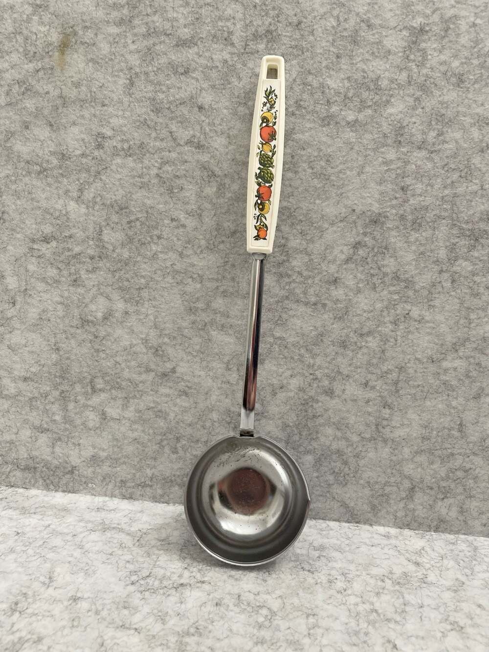 Vintage EKCO Spice of Life Soup Ladle with Vegetable Pattern Plastic Handle